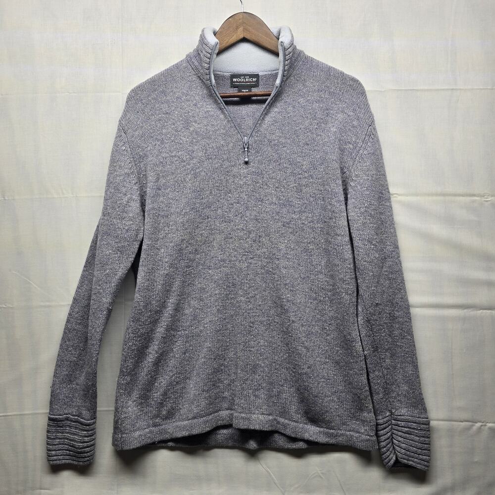 Woolrich Womens XL‎ 100% Wool Long Sleeve Quarter Zip Pullover Gray Sweater